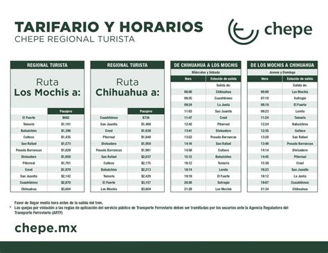 Horarios y tarifas